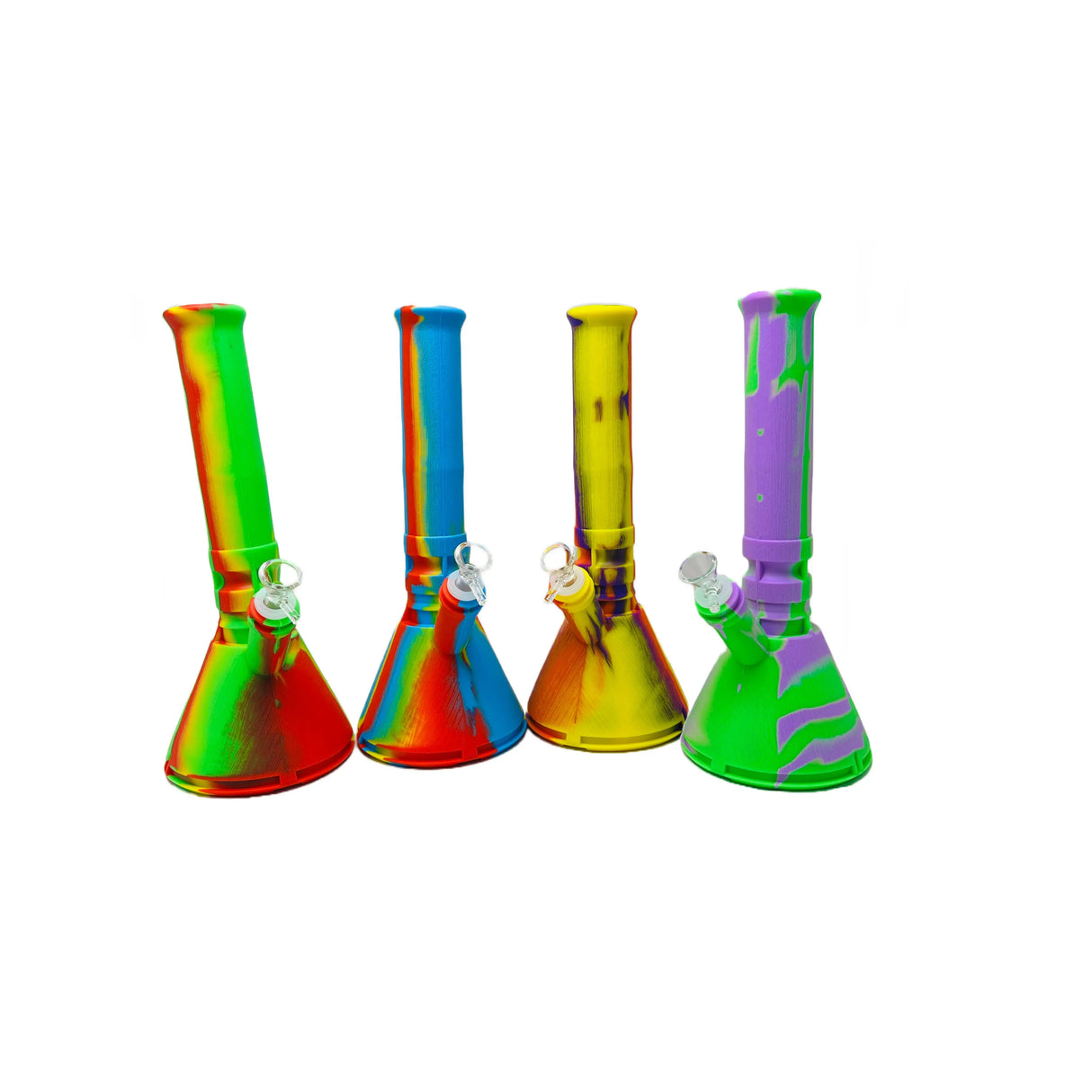 Rasta color silicone water pipe, 12.5-inch, durable and portable bong.