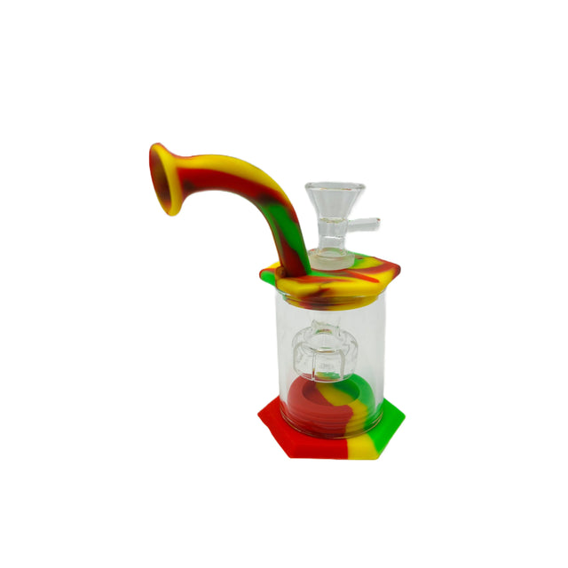 Mini multicolor silicone bong with percolator, portable and durable smoking accessory.