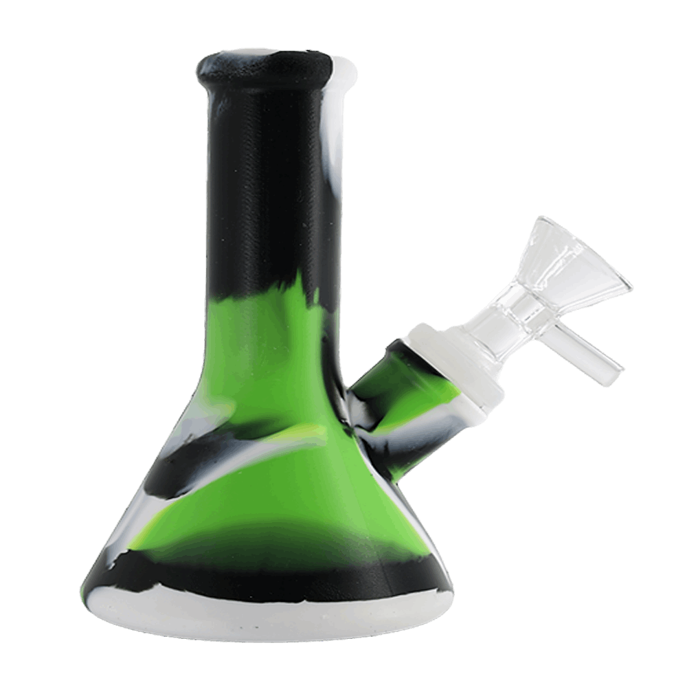 4 inch silicone color bong, durable and portable, vibrant green and black design, ideal for smoking.