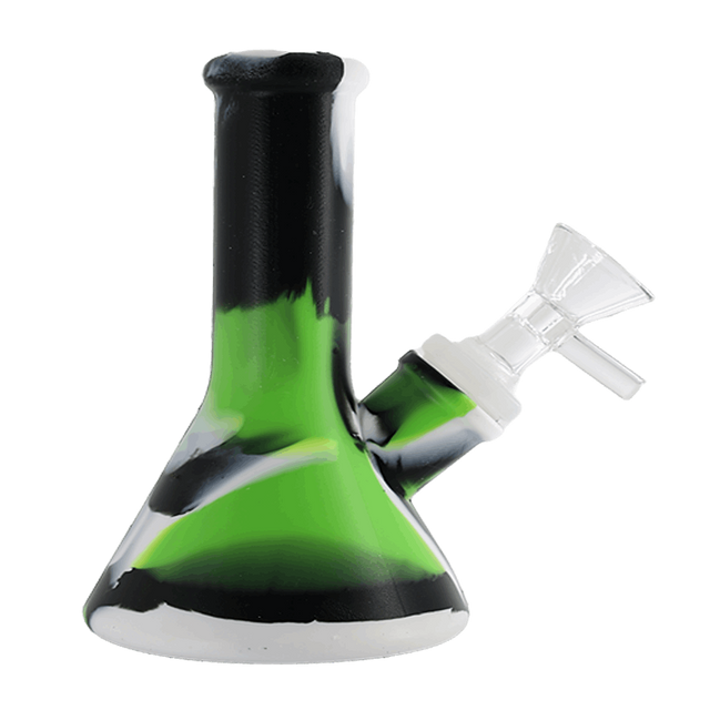 4 inch silicone color bong, durable and portable, vibrant green and black design, ideal for smoking.