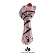 5-inch pink spoon hand pipe with pinstripe design, functional smoking accessory.