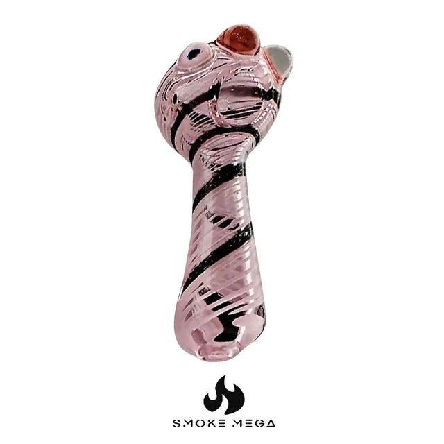 5-inch pink spoon hand pipe with pinstripe design, functional smoking accessory.