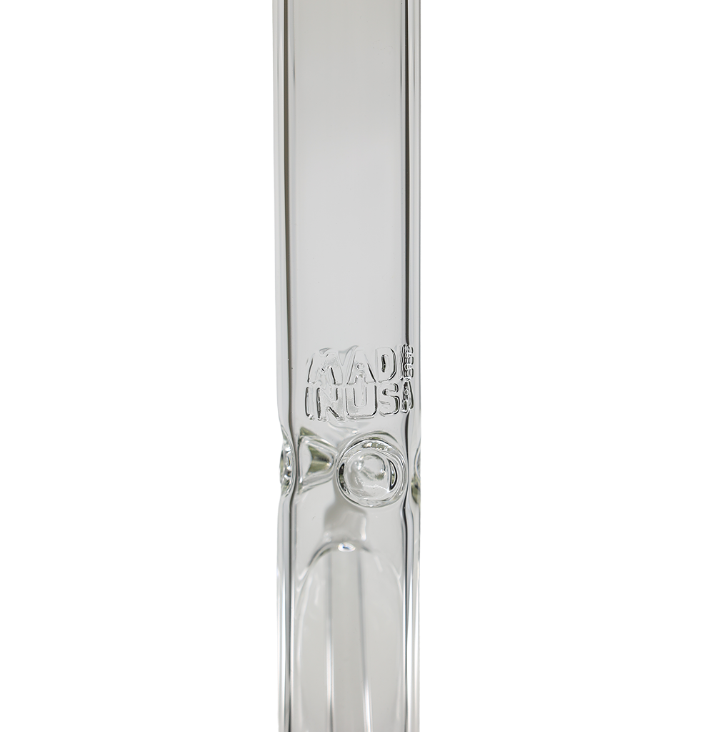 16-inch 5mm American Made straight tube bong, clear borosilicate glass, showing "Made in USA" etching.