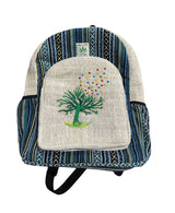 Hemp embroidery backpack with artisan patterns, eco-friendly and spacious design.