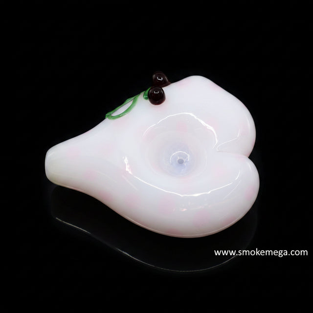 USA Made Heart-Shaped Glass Pipe Pretty White Colored Glass with Pastel Polka-Dots - SmokeMEGA