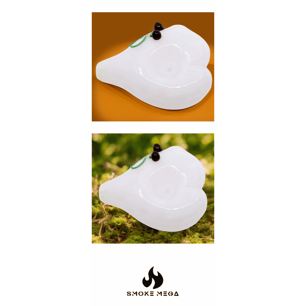 USA Made Heart-Shaped Glass Pipe Pretty White Colored Glass with Pastel Polka-Dots - SmokeMEGA