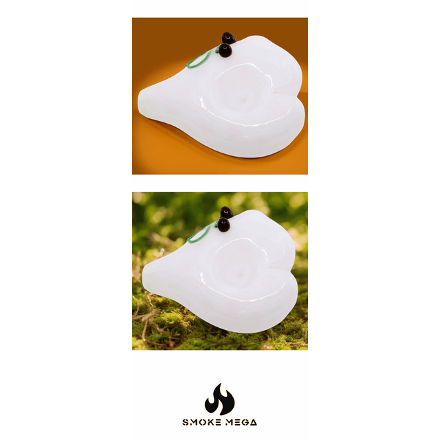 USA Made Heart-Shaped Glass Pipe Pretty White Colored Glass with Pastel Polka-Dots - SmokeMEGA