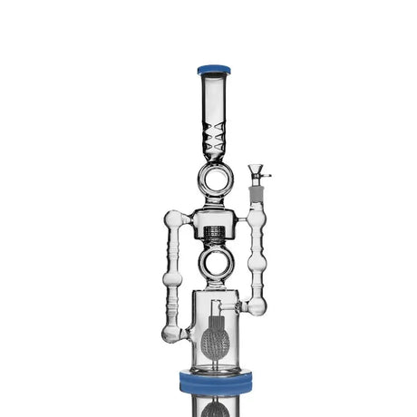 22" dual perc recycler style glass water pipe bong with blue accents, featuring a high-quality design for smooth hits.