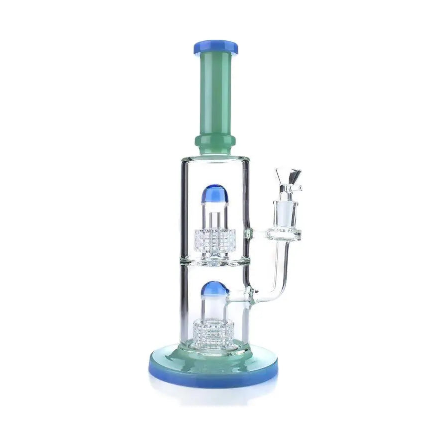 12" double chambered double bullet perc water straight pipe with dome percolator and colored accents.