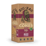 Zig Zag Hemp Wraps Unbleached Cones Mini Box, 800 Count, 70mm Size